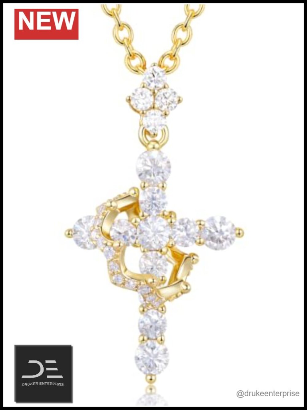 Moissanite Cross with Crown Pendant Necklace Sterling Silver